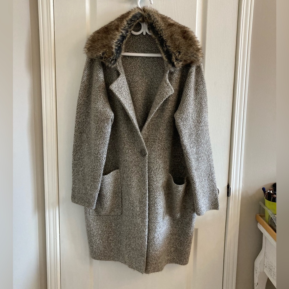 Taupe 1X Sweater Coat/Cardigan